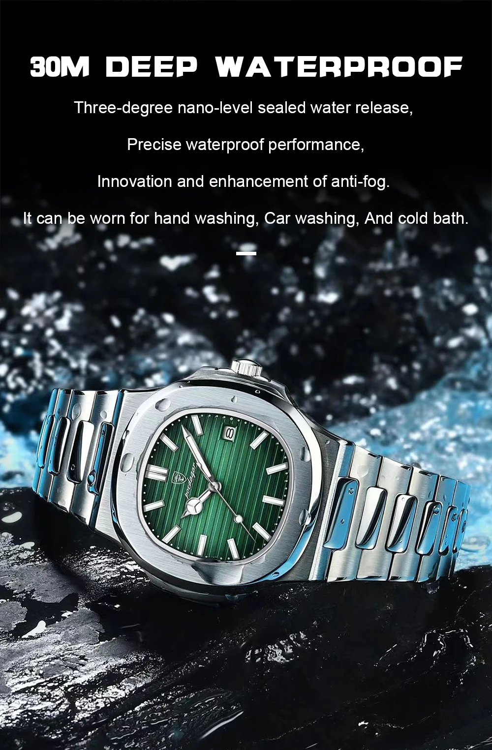 POEDAGAR Original Platz Männer Armbanduhr Datum Wasserdicht Edelstahl Leucht Mann Uhr Mode-Business Quarz herren Uhren – Detail 7