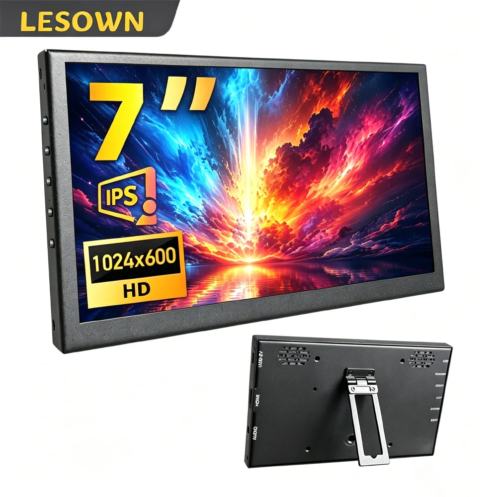 LESOWN 7.0-in Matte Black Raspberry Pi  Display 16:9 1024x600 HDMI 60Hz Auxiliary Monitor for DIY Maker Kit