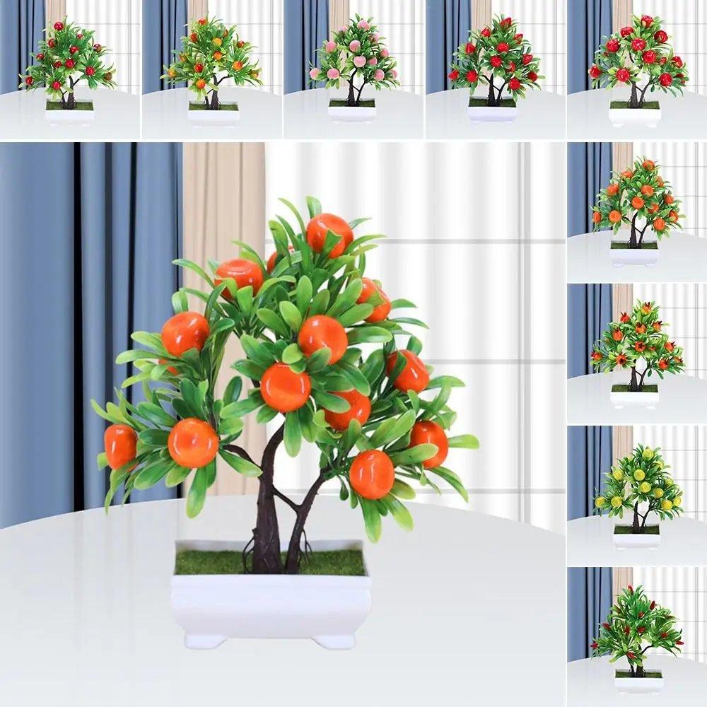 Creative Plastic Artificial Plants Bonsai Small Fruit Tree Tree Pot Orange Pomegranate Garden Arrangement Ornaments Home Room