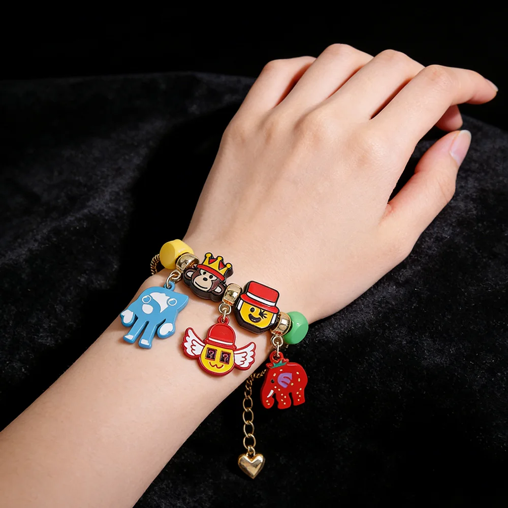 Steal A Brainrot Charm Bangle - Zinc Alloy & Rhinestone, Cool Street Style Jewelry, Thoughtful Graduation Present for Him