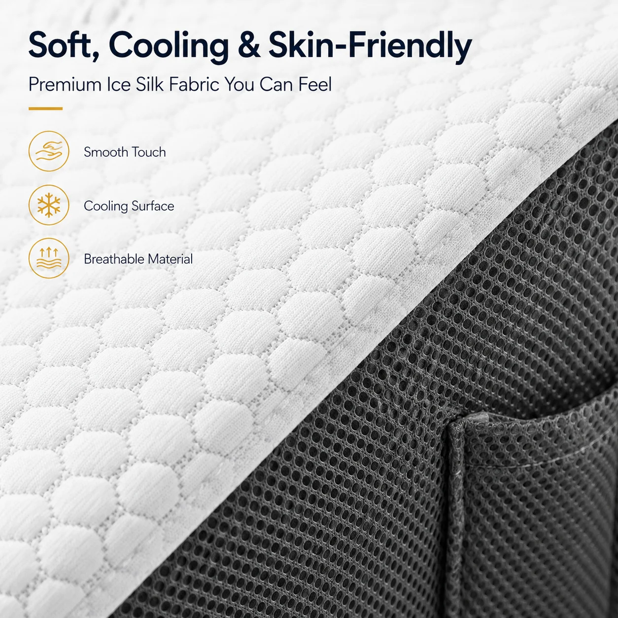 Cooling Ice Silk Wedge Pillow Wedge Pillow with 2 Side Pockets Breathable Triangle Pillow for Sleeping Reading Back Pain Relief