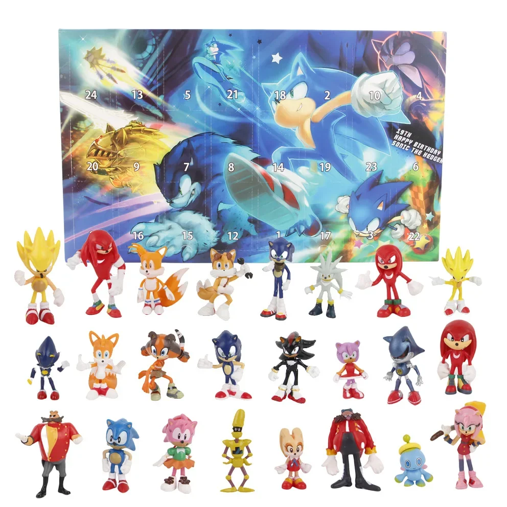 Nuevo Sonic The Hedgehog Navidad Adviento Calenda figuras de juguete conjunto Anime Halloween calendario caja Kawaii modelo muñeca niños regalos 2024