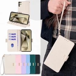 Fashion Magnetic Wallet Phone Case for Samsung Galaxy S24 S23 S22 S21 Ultra Plus FE Book Style Leather Cover With Strap RFID