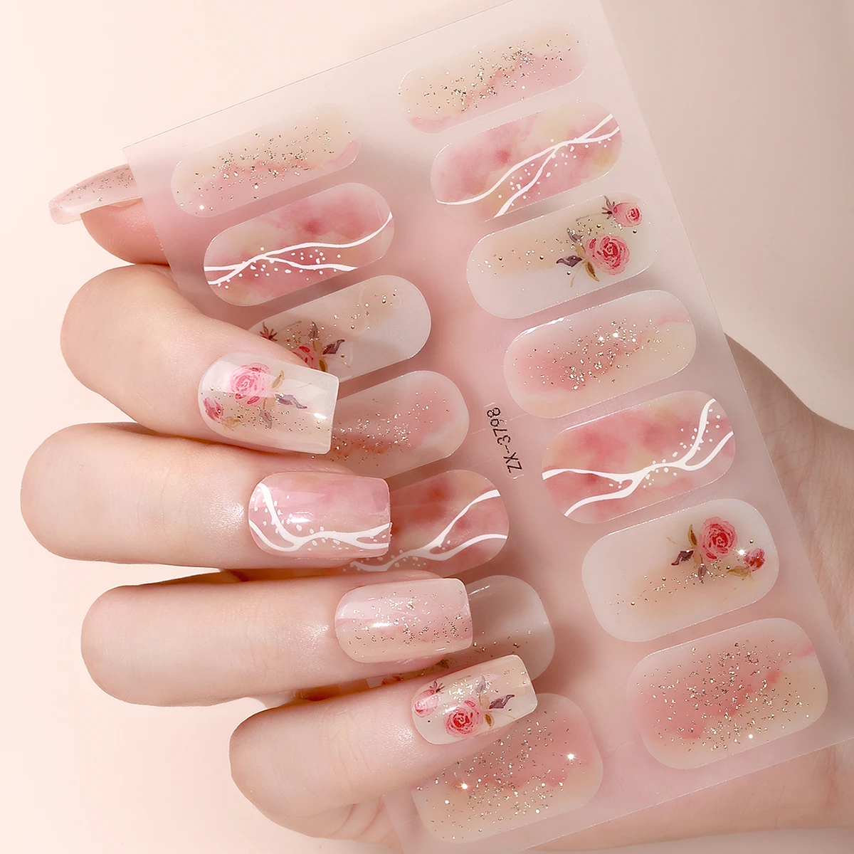 

14Tips DIY Baking-Free Nail Stickers Spring Summer Flowers Self-Adhesive Nail Strips Full Cover Nail Decoration Decal