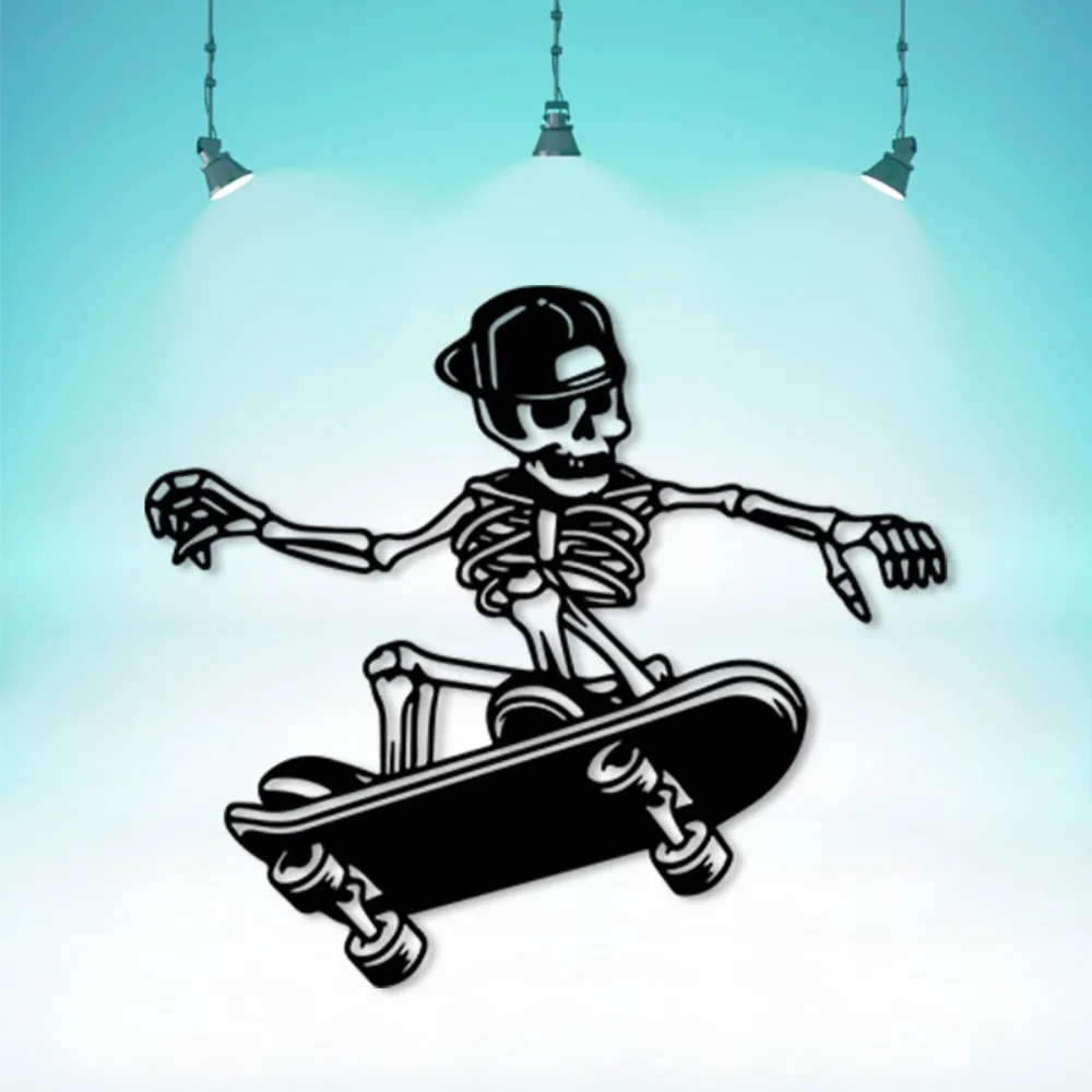 CIFBUY Skull Skateboard Iron Metal Wall Art, Rust Proof Street Sculpture Hanging Decor & Boys Room Skate Park Wall Ornament