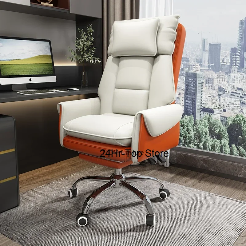 Modern Orange White Office Chair Fashion Design Office Chair Lumbar Support With Footrest Swivel Caster Wheels Sillas Furniture