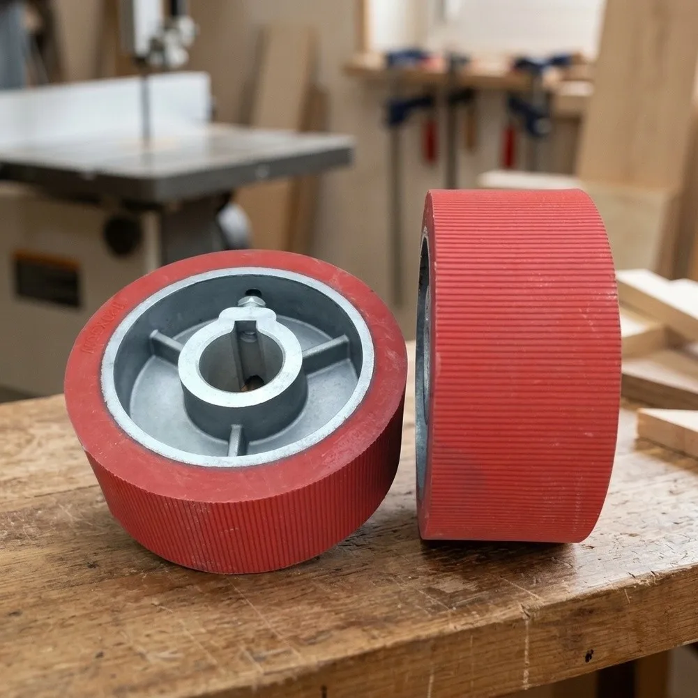 Wood Planer Pressure Feed Roller Four-Sided Design for Integration with Conventional Planer Feed Assemblies and Shafts