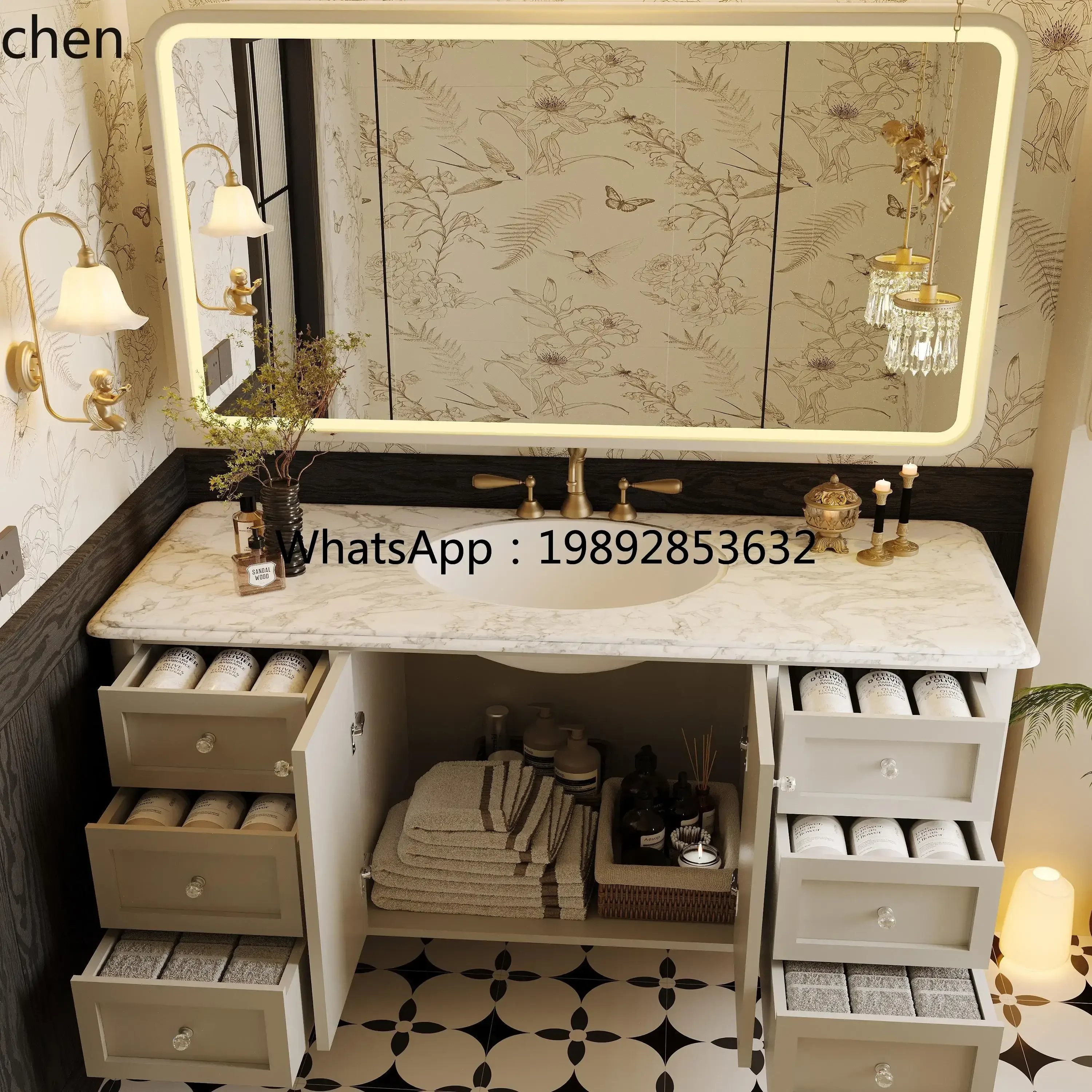 XXsolid wood paint high-end seamless basin integrated bathroom cabinet hanging basin cabinet