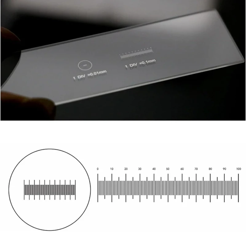 DTA6 Microscope Calibration Slide Dual Scales DIV 0.01mm Stage Ruler Graticule Division for Precise Measurement Quality Control