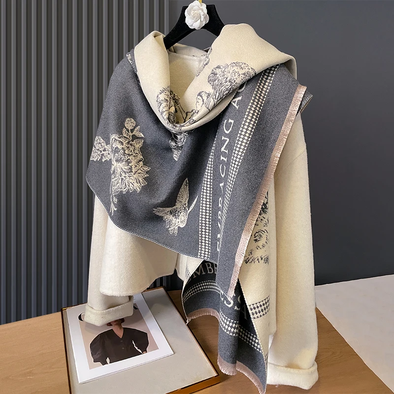 New Luxury Design Winter Two-Sided Cashmere Scarves Noble manor Jacquard Women Thicken Wrap Shawl Ladies Wool Pashmina Scarf