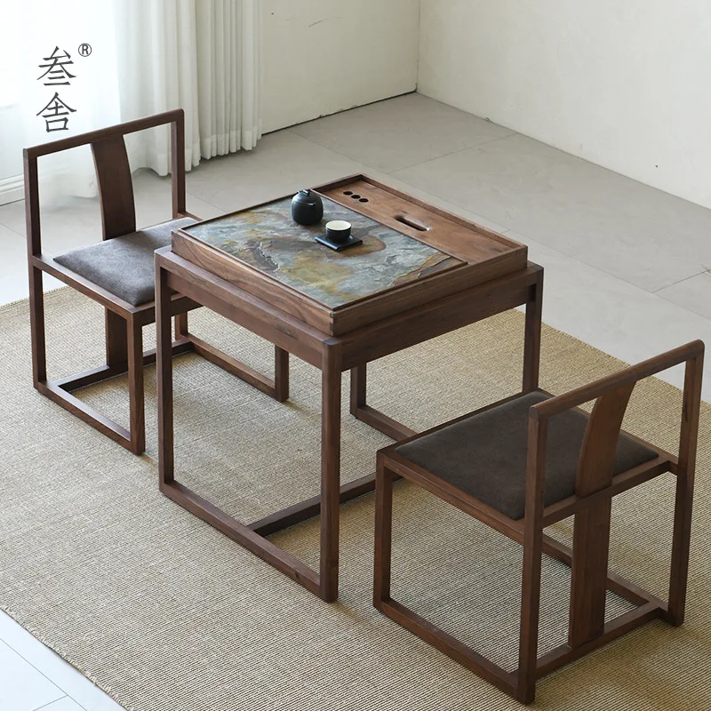 

Small tea table New Chinese black walnut solid wood Simple modern home leisure Zen square tea table