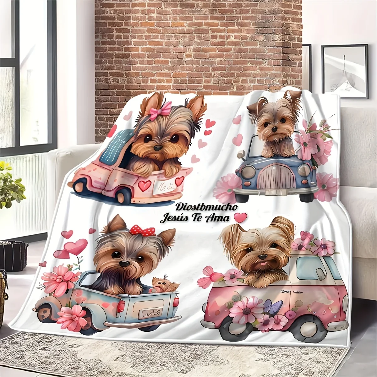 Flanelldecke mit Yorkie-Cartoon-Print |   Reißfester Ganzjahres-Hauswurf für Schlafzimmer, Wohnzimmer, Büro |   Polyestergewebe