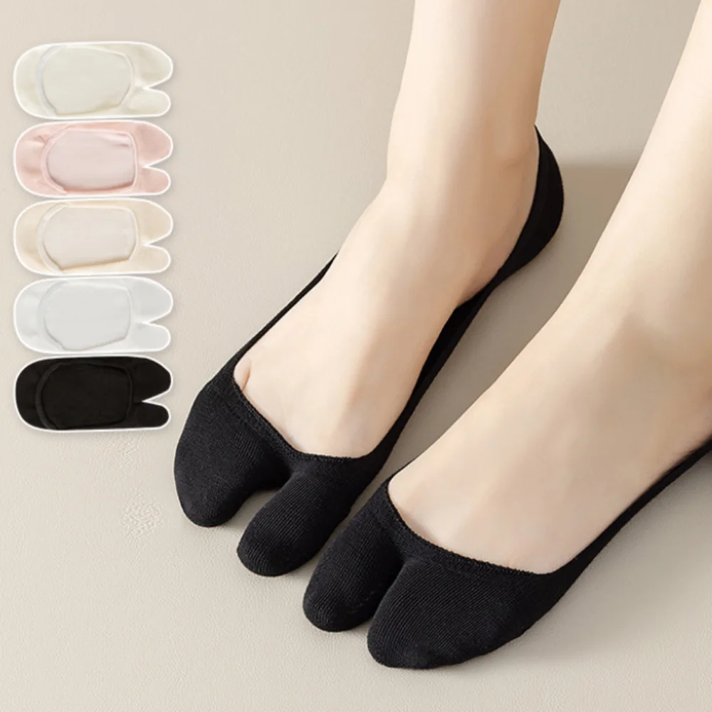 Cotton Invisible Tabi Socks Low Cut Elastic Non-slip Two Toe Socks Japanese Style Simple Separate Toe Boat Sock Spring