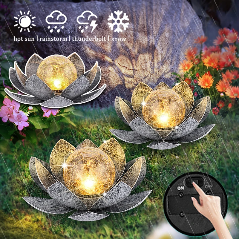 

Solar Lawn Lamps Cracked Glass Ball Lotus Light Art Ornament Garden Decor Art Logistics Sculpture Garden Lamp decoração