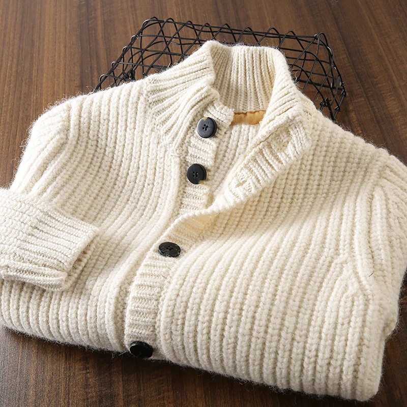 

Мужской вязаный кардиган из 100% шерсти Thiened, зимний свитер-пальто с длинным рукавом и круглым вырезом, модная верхняя одежда