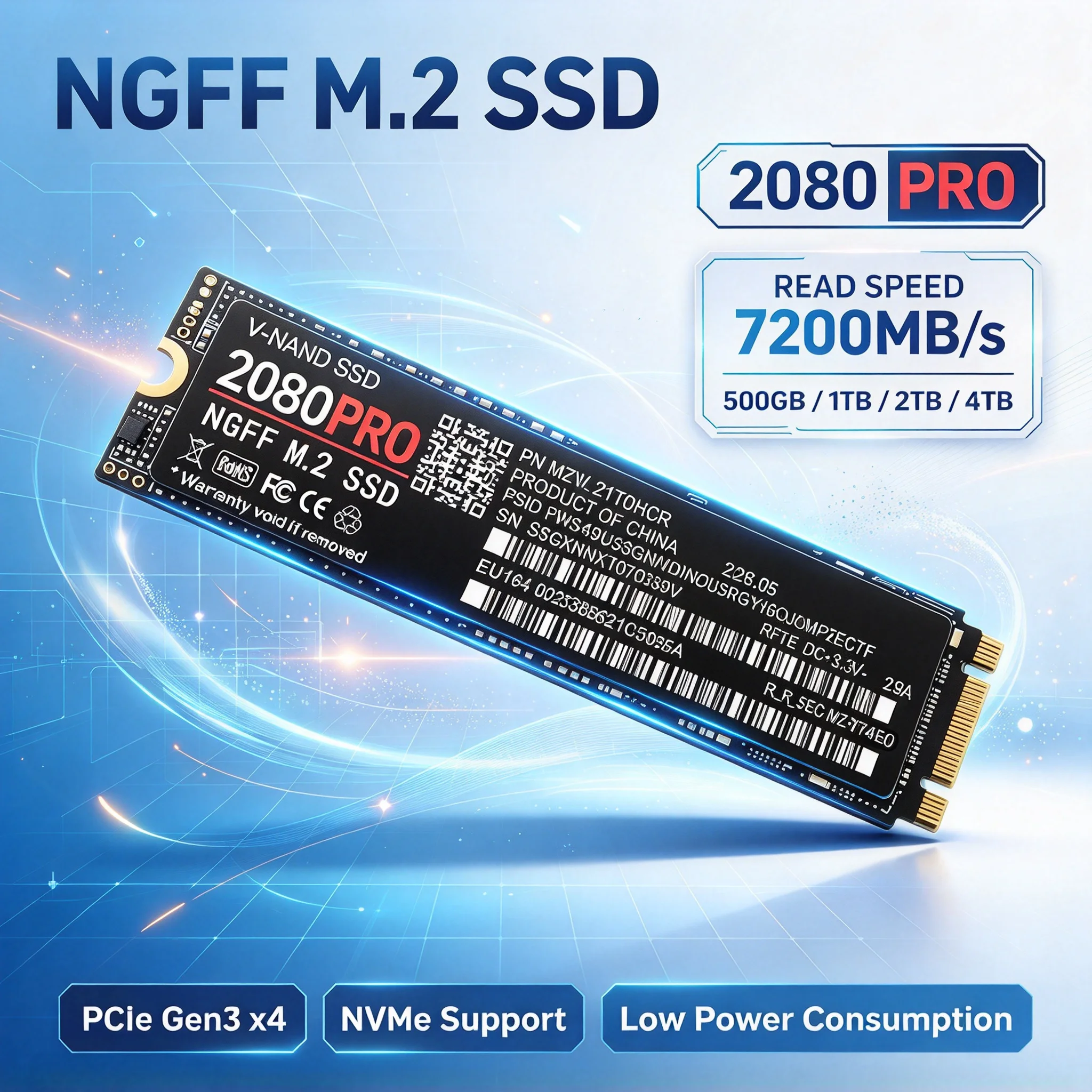 High Capacity 2080PRO M.2 NGFF 2280 PCIe SSD 500GB 1TB 2TB 4TB Internal Solid State Disk for Laptop Media Storage, File Backup a