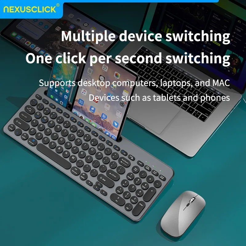 NexusClick New Wireless Bluetooth Keyboard Mouse Combo, Type-C Rechargeable Ultra-thin Full Size Office Set for Laptop Mac iPad
