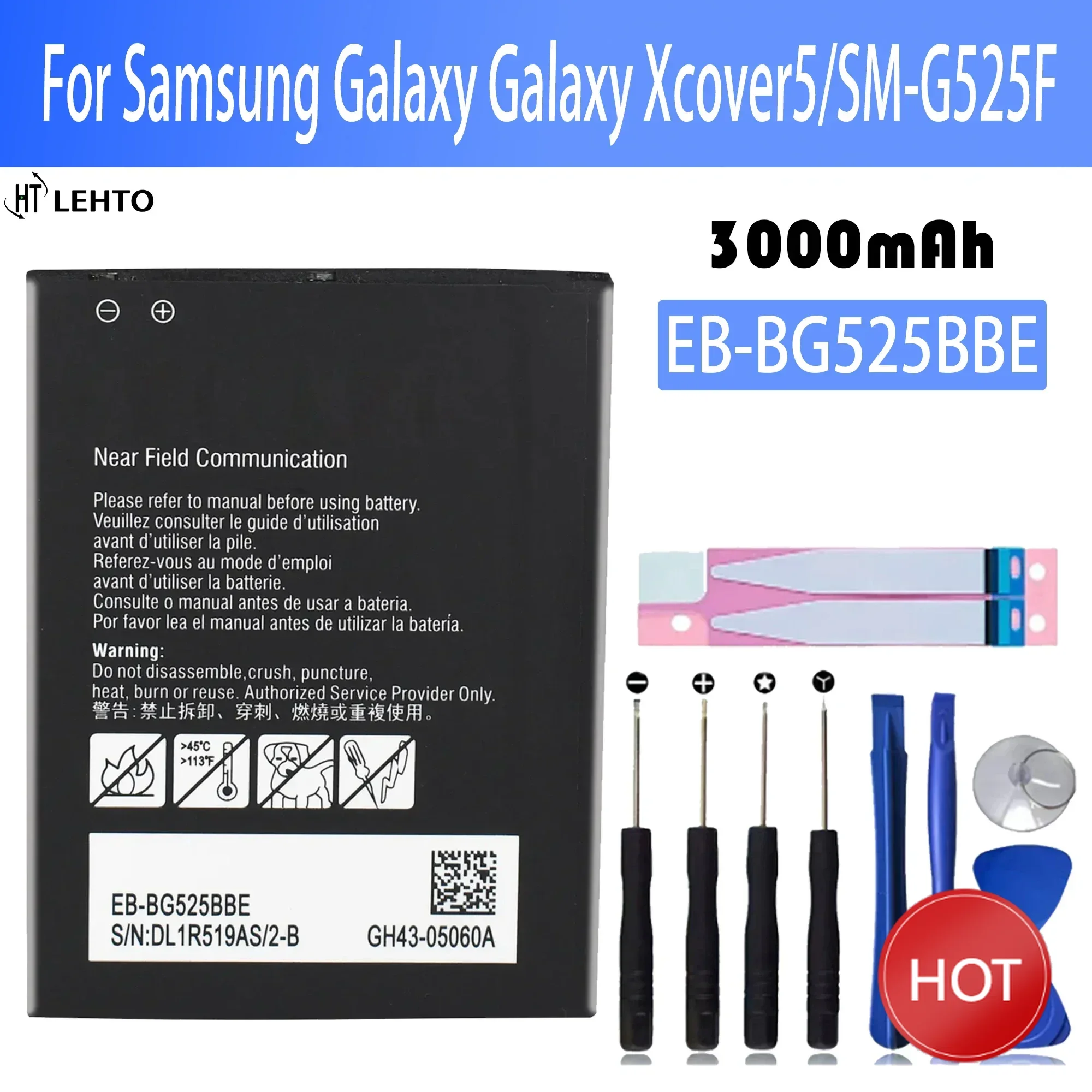 

100% New Battery EB-BG525BBE For For Samsung Galaxy Xcover 5 G525F G525S Battery + Free Tools