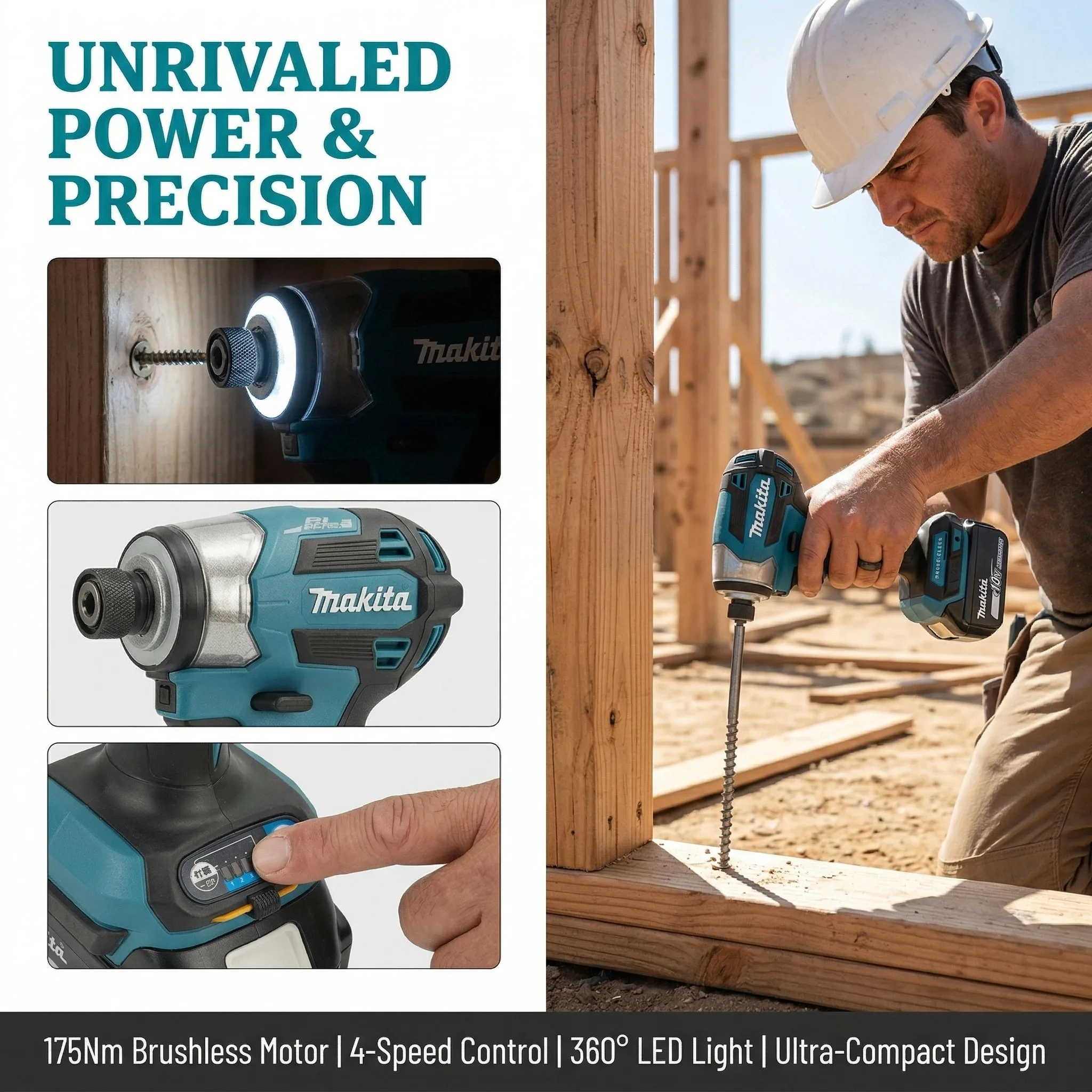 Makita Blue DTD173 18V Cordless Brushless Bare Impact Driver For Wood Fastening Household DIY Daily Repair Projects
