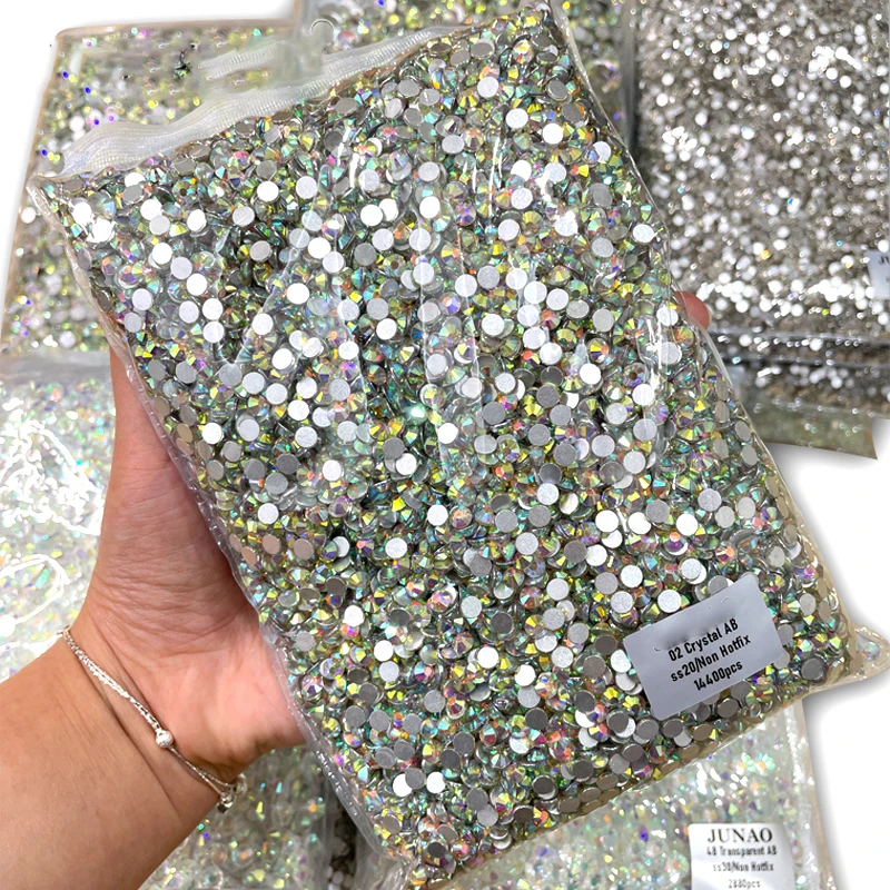 1440pcs AB/Clear Super Glitter Rhinestone ss3-ss16 Flat-Back Non HotFix 3D Glass Nail Art DIY Round Crystal Manicure Diamond &*1