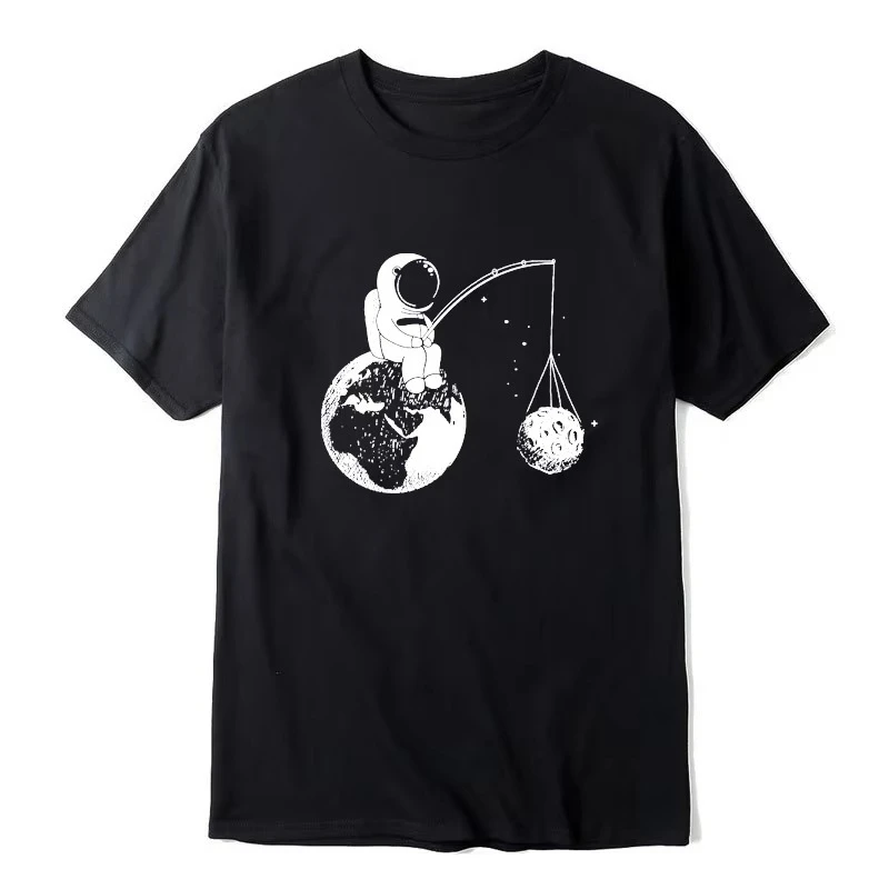 

Летняя повседневная мужская футболка высокого качества, свободная забавная дизайнерская футболка с принтом астронавта для мужчин, крутая футболка, мужские футболки унисекс