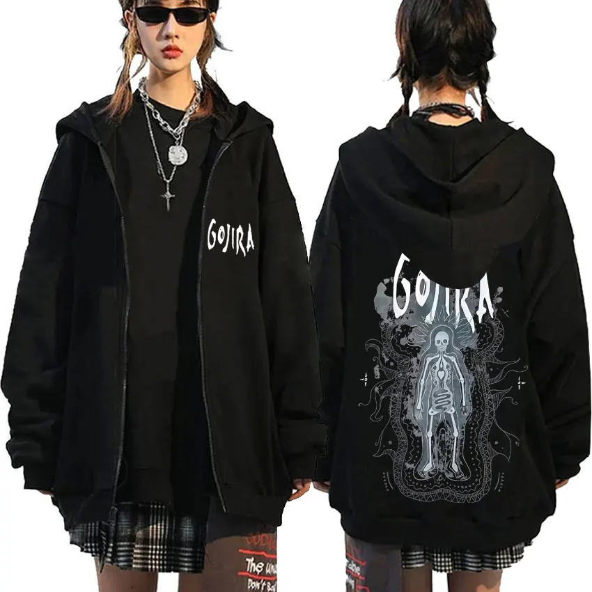 

Metal Rock Band Gojira The Flesh Alive Skeleton Graphic Zipper Hoodie Men Women Vintage Oversized Fleece Cotton Zip Up Jacket