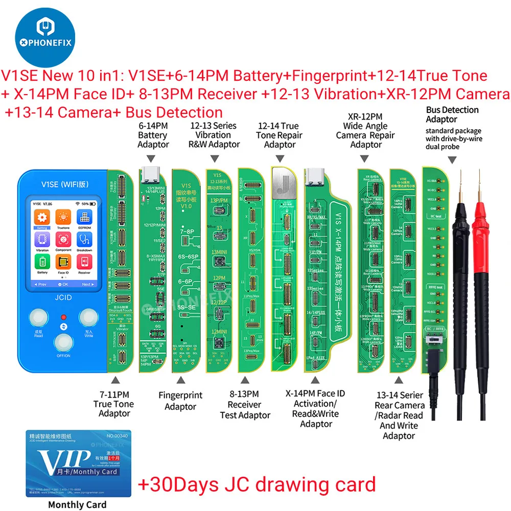 JC V1SE Dot Matrix for iPhone X XS 11 12 13 14 Pro Max Photosensitive Original Color Touch Shock Fingerprint Battery Programmer