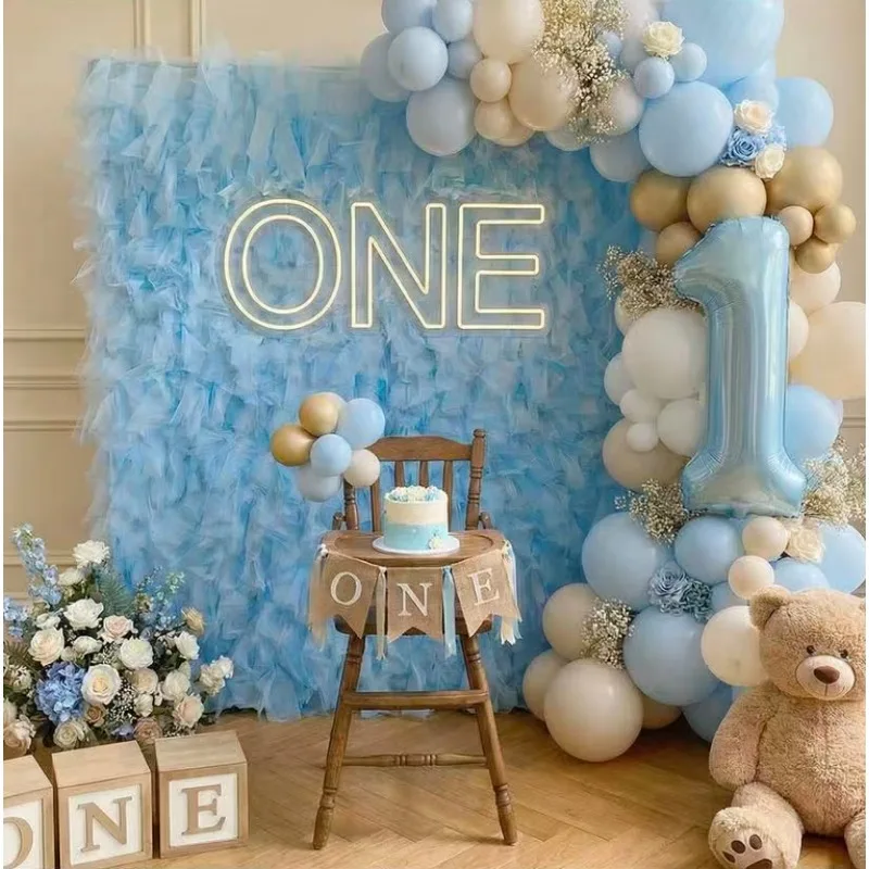 Custom Baby Shower Flower Wall Background White Baby Pink Colorful 5D Soft Tulle Mesh Wall 8ft x 8ft