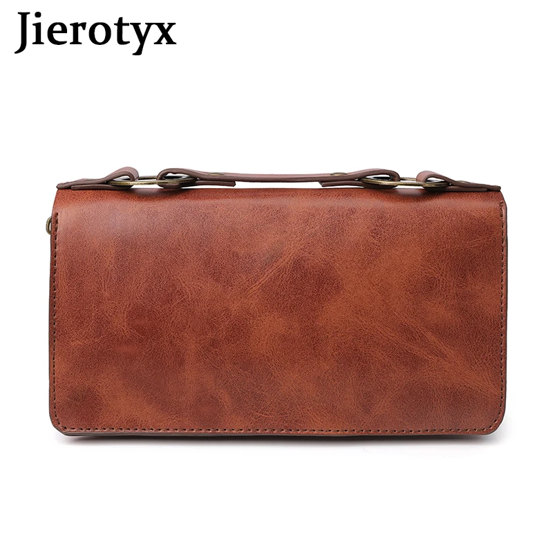 JIEROTYX-billeteras de cuero con soporte a cuadros para mujer, monedero Retro Steampunk gótico con remache, tarjetero en relieve, bolso de dinero marrón