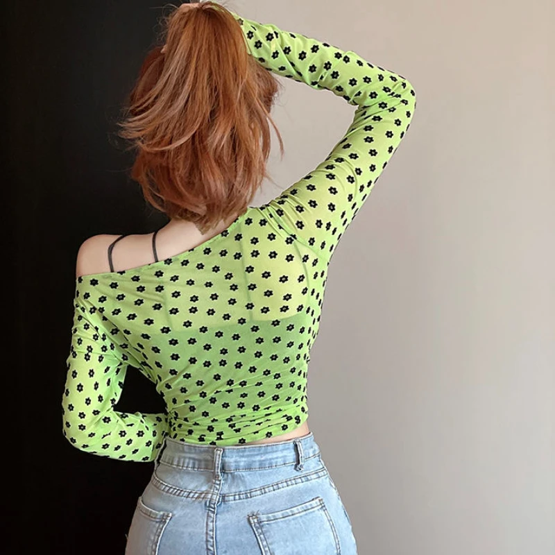 Mesh Blouses Women Flowers Thin Summer Sun-proof Slim Long Sleeve Crop Tops Sexy Club Harajuku Elegant Blusas Mujer for Ladies