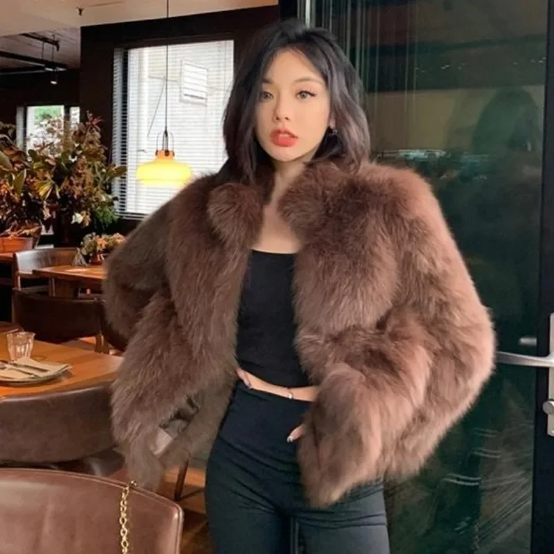 Imitation Fox Fur Young Standing Collar Fur Coat for Women Winter New Casual Fashion Slimming Thicker Environmental Protection