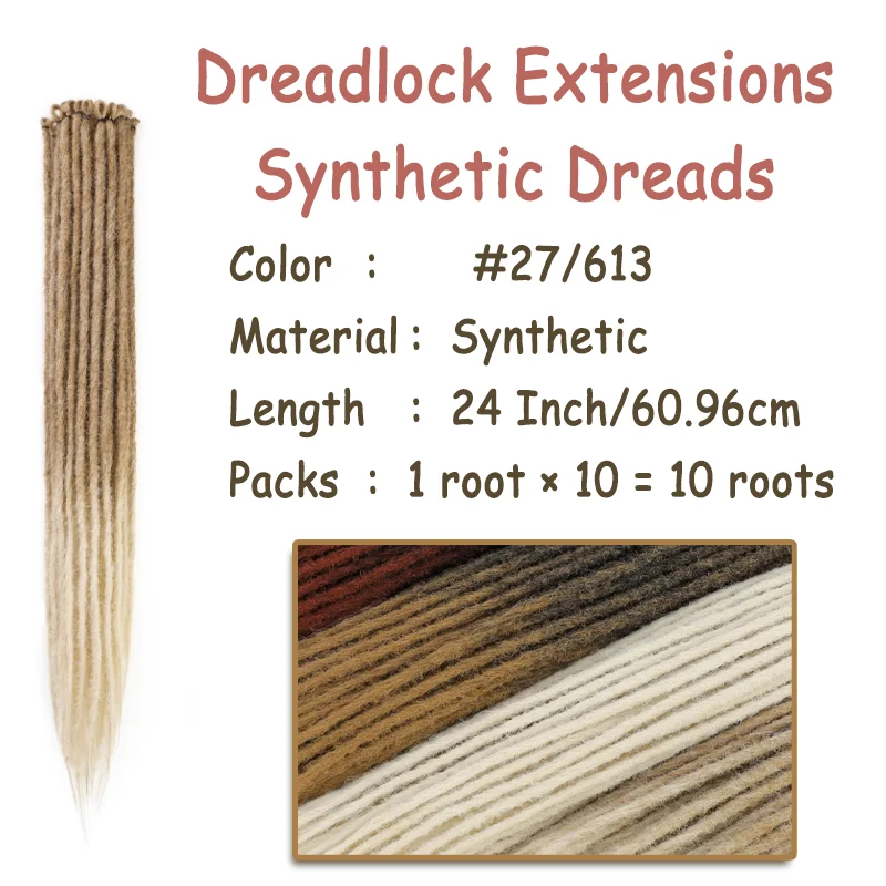 Ekstensi Dreadlock, 24 inci Cokelat ke Pirang, Ekstensi Dread Sintetis Rajut Ujung Tunggal dengan Gaya Reggae untuk perempuan