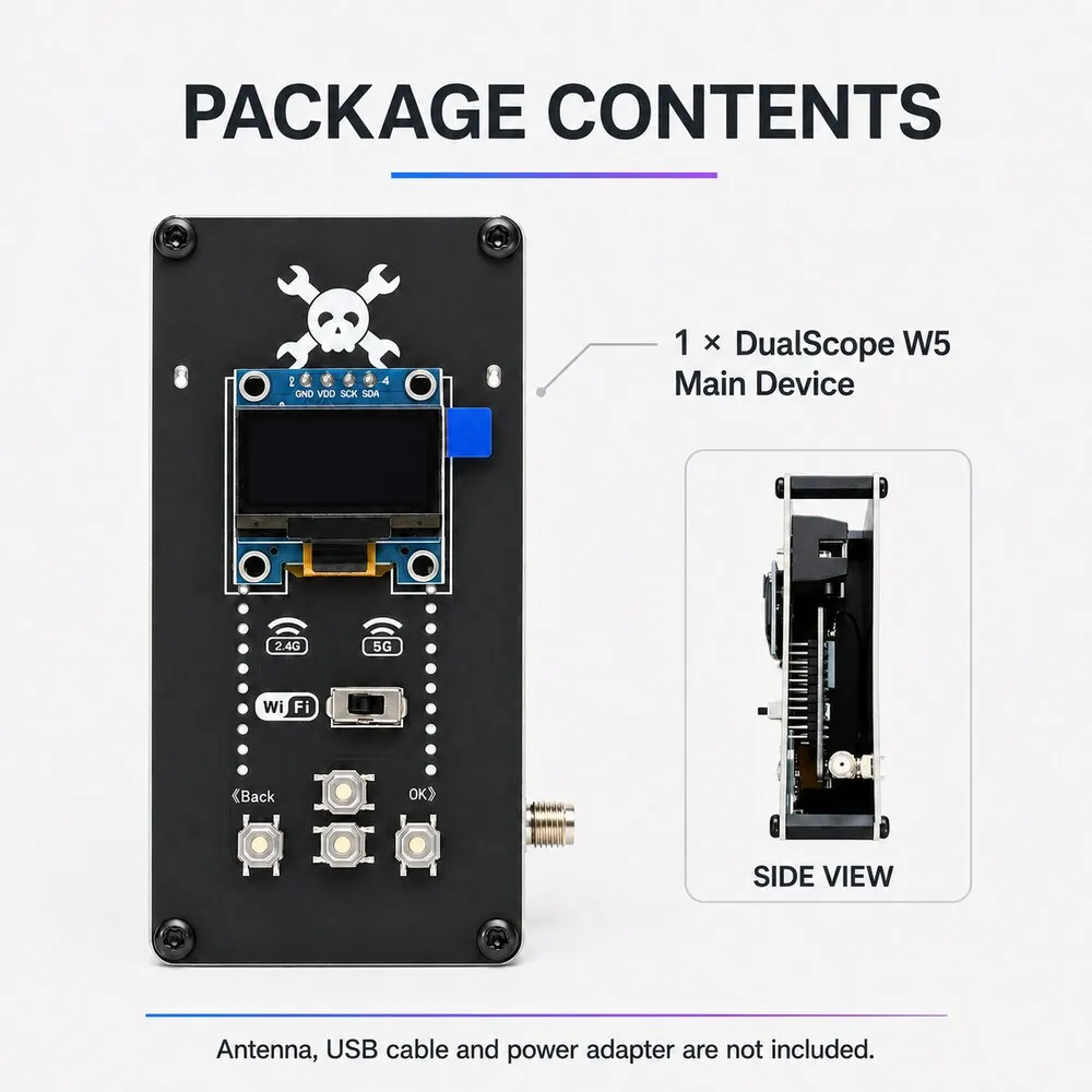DualScope W5 ESP32 Dual-Band-WiFi-Scanner Drahtloses Entwicklungsboard 2,4GHz 5GHz mit OLED-Display für Netzwerkanalysen – Detail 5