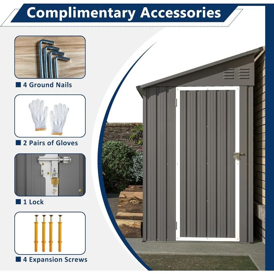 Galpão magro para armazenamento ao ar livre 4' x 8' metal parede lateral armazenamento galpões armazenamento ao ar livre armário de armazenamento de jardim para quintal pat