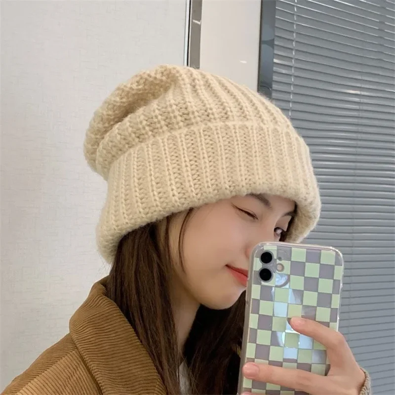 Big Head Circumference Wool Hat Unisex Winter Beanie Skullies Hat Women Knitted Bonnet Beanie Caps Men Warm Knit Pile Cap