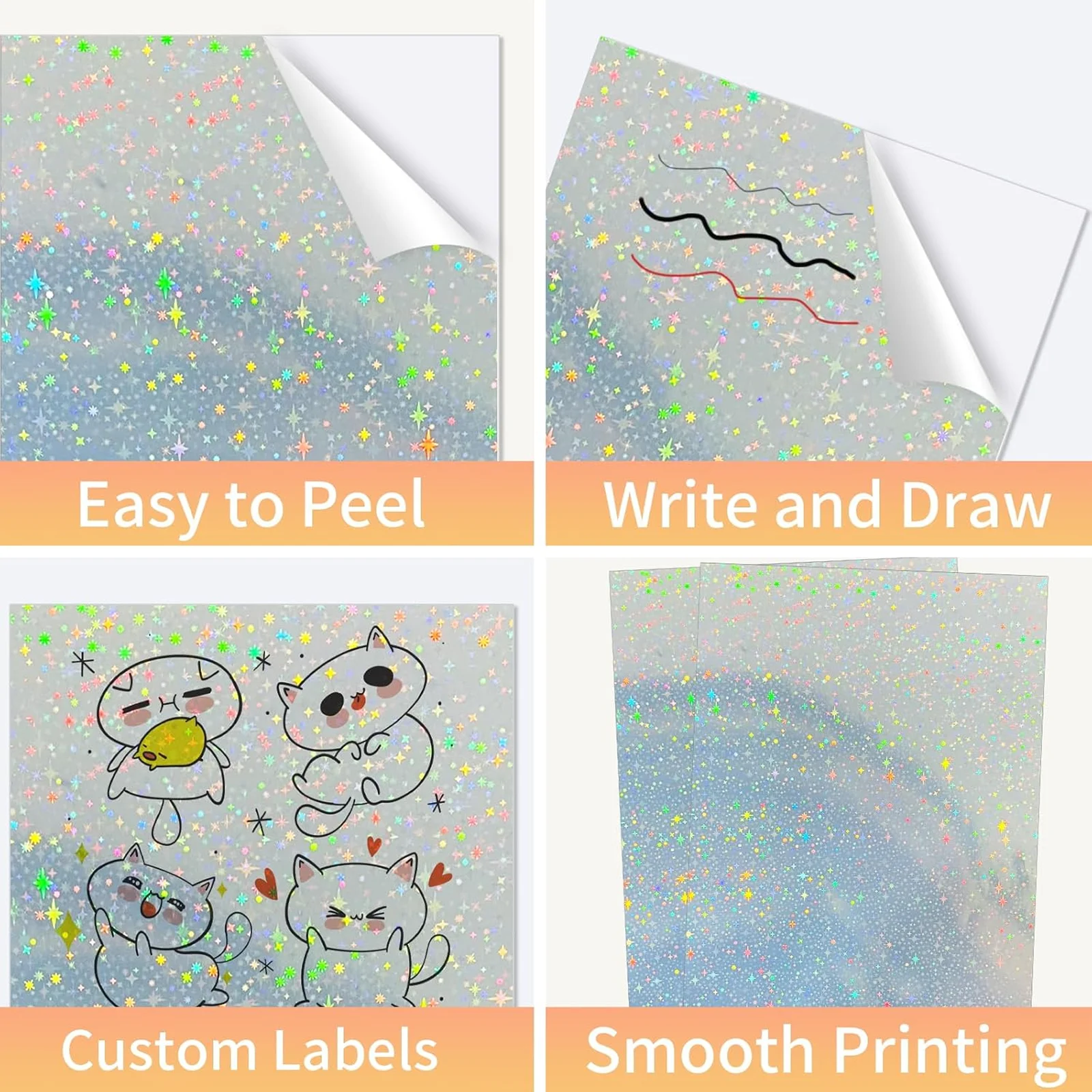 A4 Holographic Star Vinyl Sticker Paper Inkjet or Laser Printing Waterproof 8.3 x 11.7" Label Self Adhesive Paper