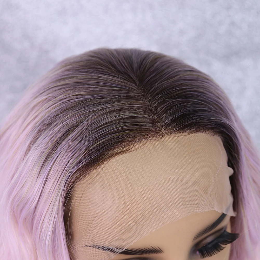 Aiva Haar Ombre Paars 13X4 Lace Front Pruik Lijmloze Hittebestendige Rechte Synthetische Pruik Drag Queen Cosplay Pruiken Voor Vrouwen 180%