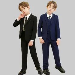 Children Black Blue Skinny Wedding Suit Teenager Kids Soft Photograph Party Performance Costume Boys 007 Ceremony Tuxedo Dress