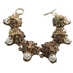 Vintage Statement Lion Pearl  Bracelet Jewelry For Women