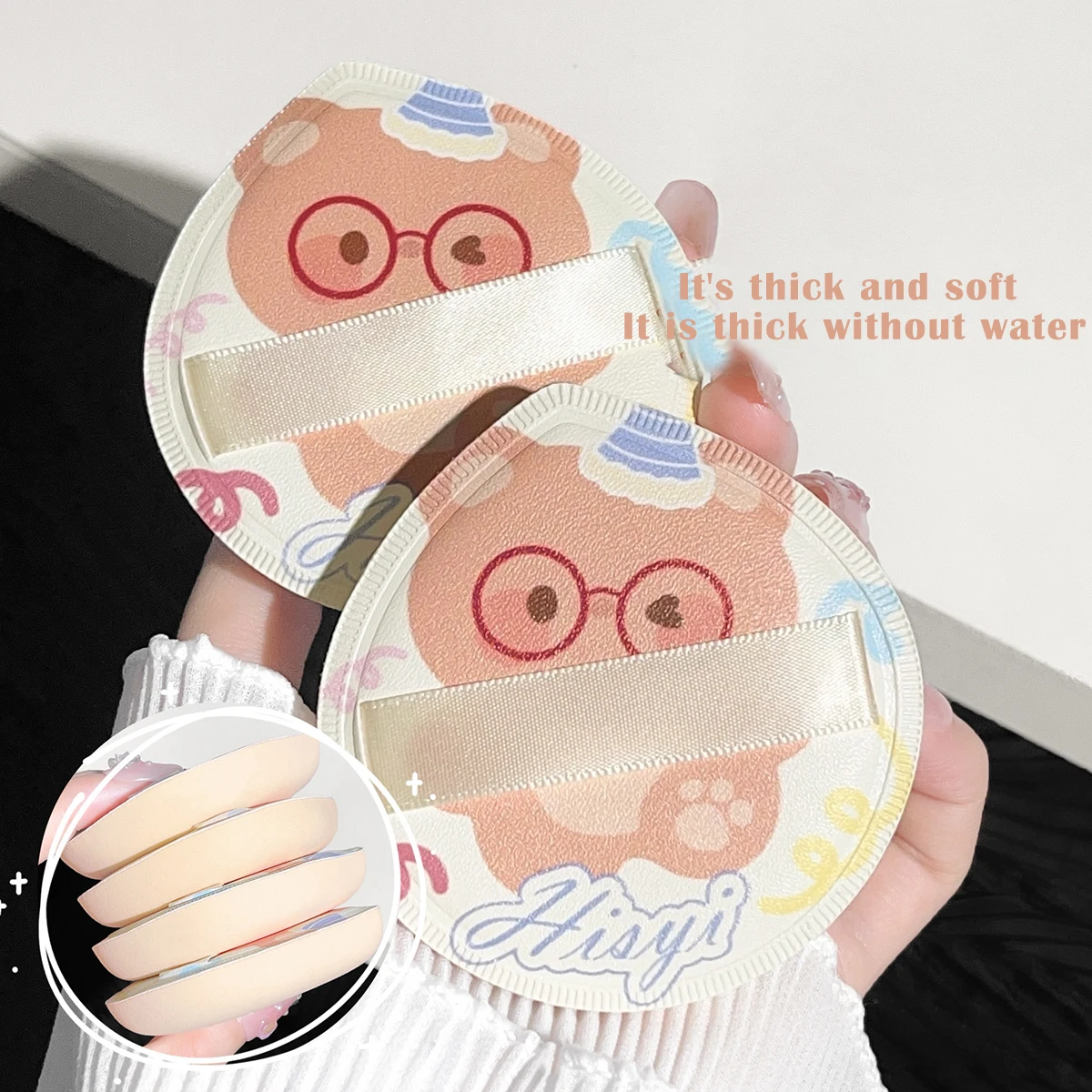 漫画ラウンド綿菓子パフ、ウェットおよびドライ、ポータブルベルベットパフ、韓国メイクアップコンシーラーファンデーションスポンジ