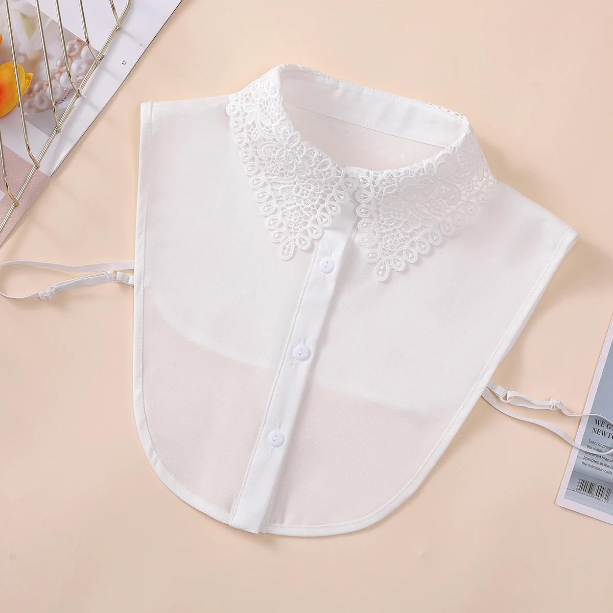 Elegant Monochrome Hollow Fake Collar Women's Stylish Half Shirt Chiffon Dickey Collar Casual Inside False Collar