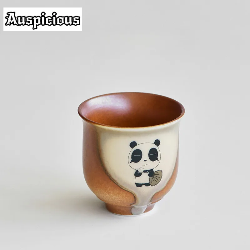 3pc/set 90ml National Treasure Panda Tea Cup Boutique Coarse Pottery Master Cup Small Tasting Mug Tea Pair Personal Cup Teaware