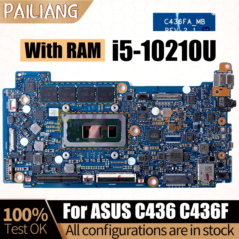 C436FA-MB For ASUS Vivobook C436 C436F Notebook Mainboard SRGKY i5-10210U With RAM Laptop Motherboard Full Tested