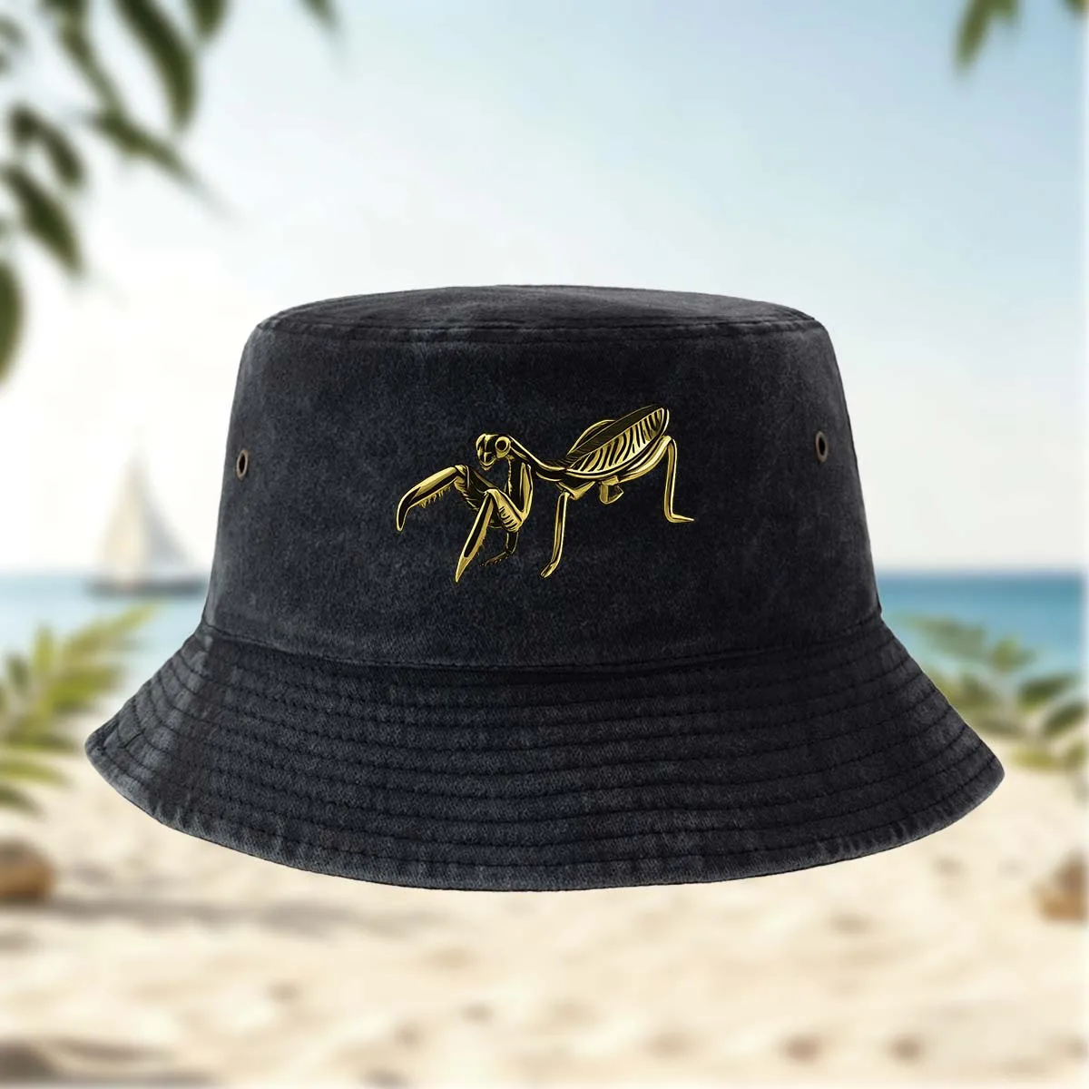 A High-quality Printed Golden Praying Mantis Pattern Bucket Hat, Hip-hop Hat, Casual Hat, Unisex All-season Bucket Hat, Trucker