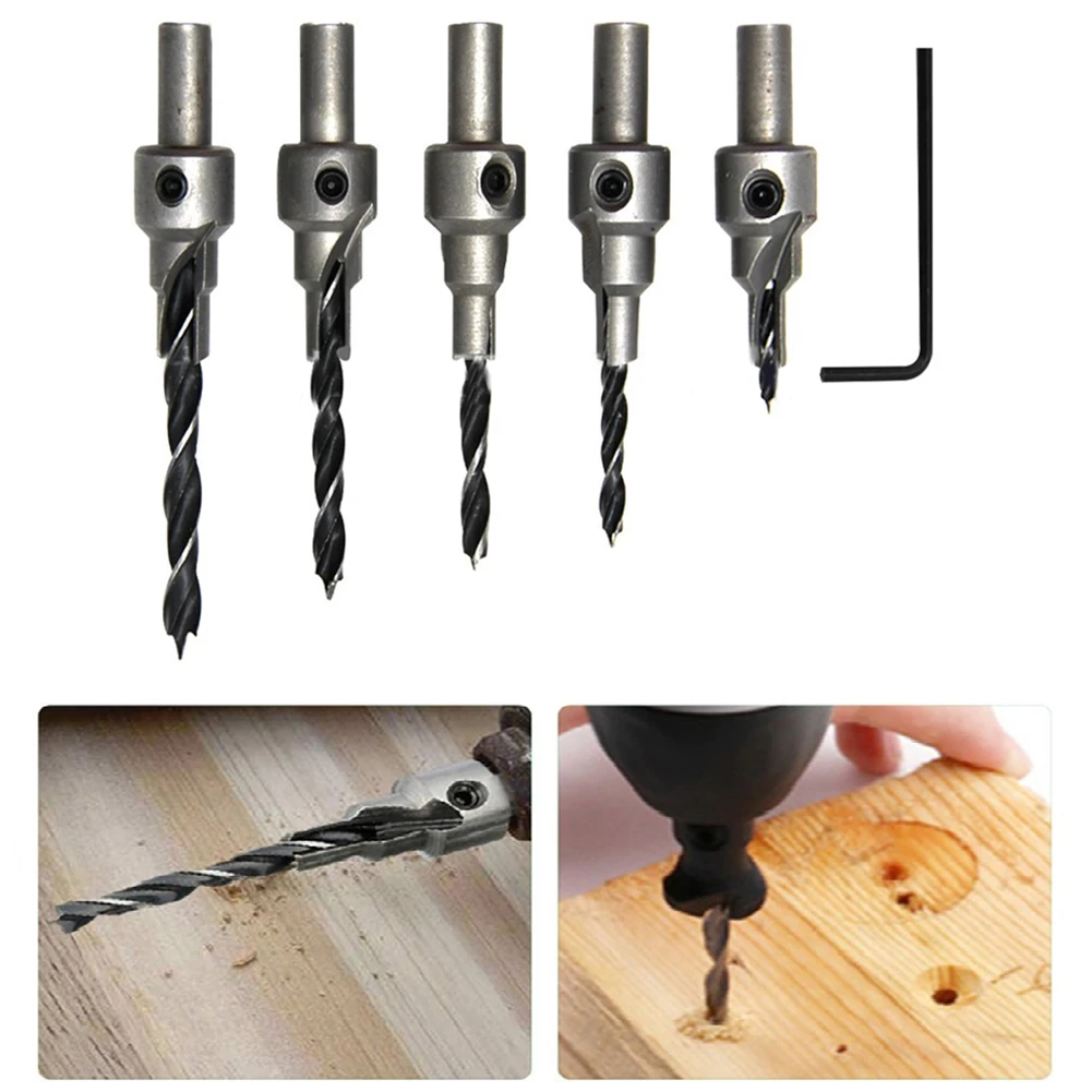 Set of 5 Three Pointed Woodworking Counterbore Drill Bits 36mm Screw Chamfering for Clean and Precise Woodworking Holes