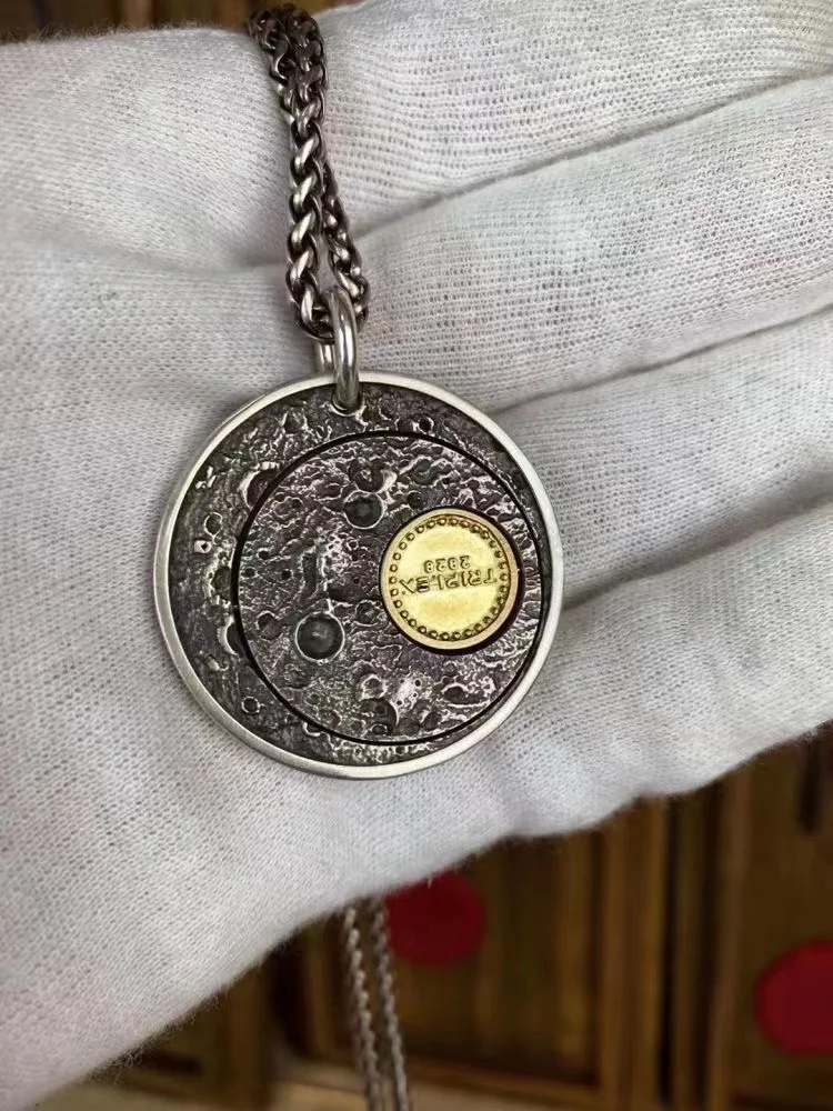 Retro Greek Mythology Planet Sun and Moon Reincarnation Rotatable Pendant Necklace Fashion Amulet Couple Sweater Necklace