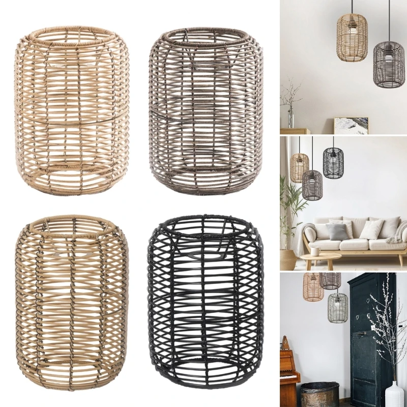 Imitation Rattan Lampshade Ceiling Pendant Lamp Shade Covers Hand Weaved Chandelier Lampshade for Dining Room Restaurant KXRE