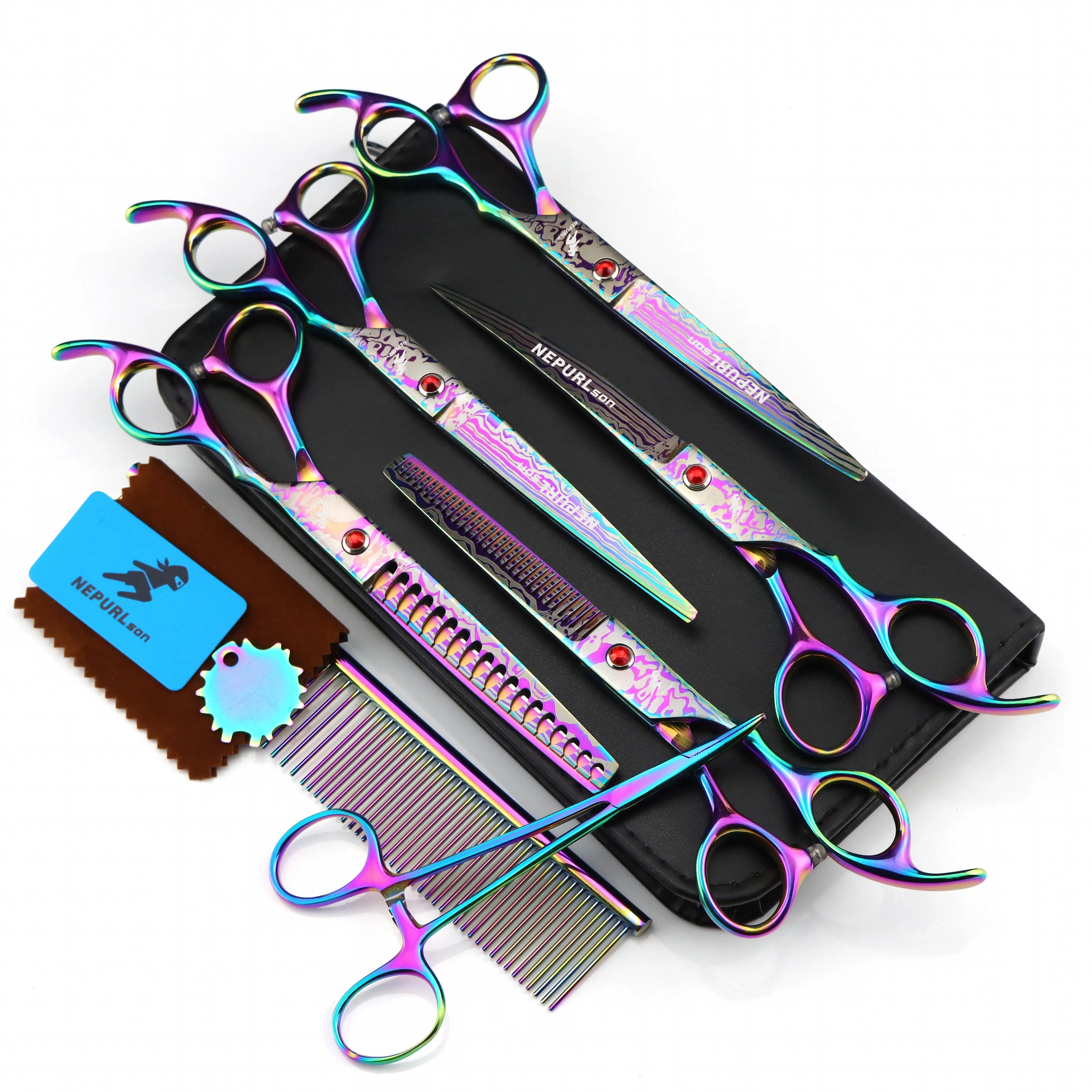 professional-grade-70-inch-colorful-jp440c-set-of-five-scissors-suitable-for-pet-grooming-and-trimming-sharp-and-smooth