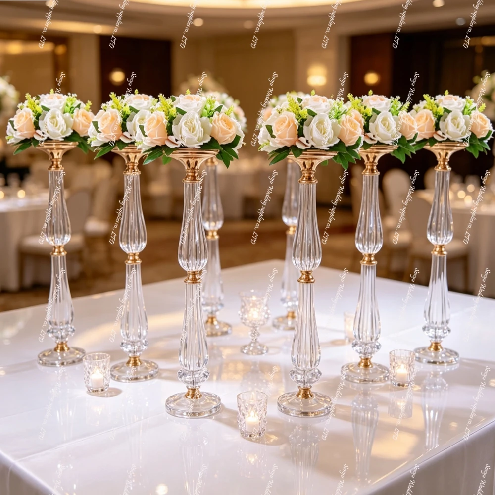 10pcs)50cm-100cm) Acrylic Vase Stand  Rectangular bottom Flower Display Holder for Wedding Table Centerpiece Party Aisle Decorat