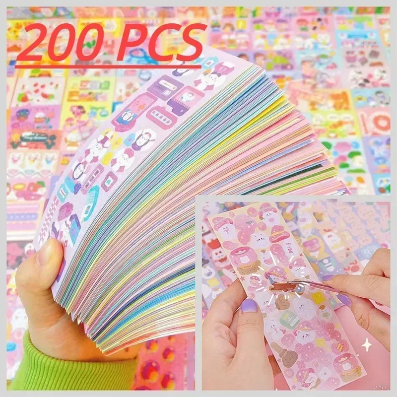 

200PCS No-Repeated Sheet Stickers for Kids Kpop Pretty Aesthetic Cute Set Pack DIY Girl Toy Decor Stationery Scrapbooking